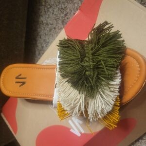 Sylvia Cobos NEW Women's Fringe Slide‎ Sandals GREEN Size 8